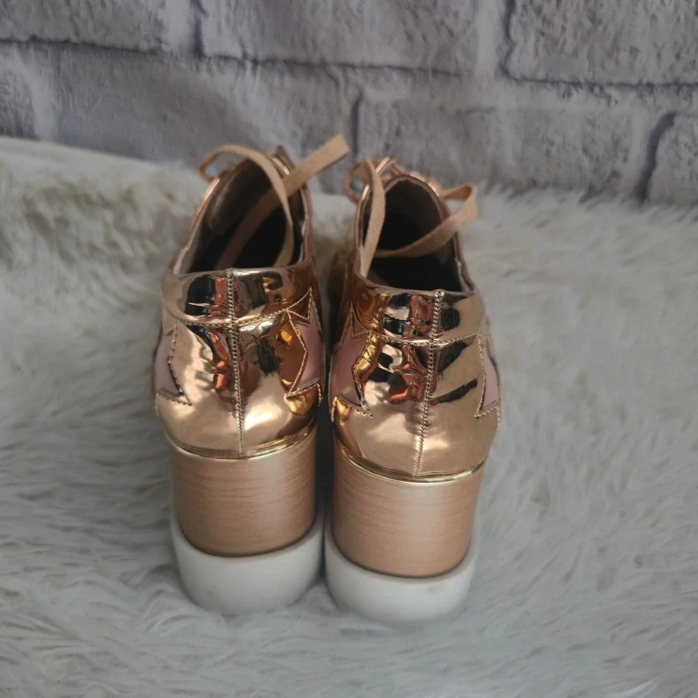 Daiyaer NWOT Rose Gold Platform Oxfords Star Creeper Wedge Shoes Size 37